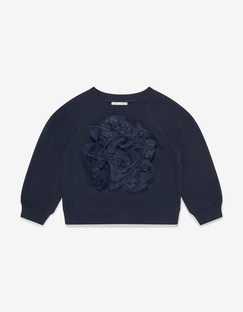 Girls Organza Flower Sweatshirt in Navy