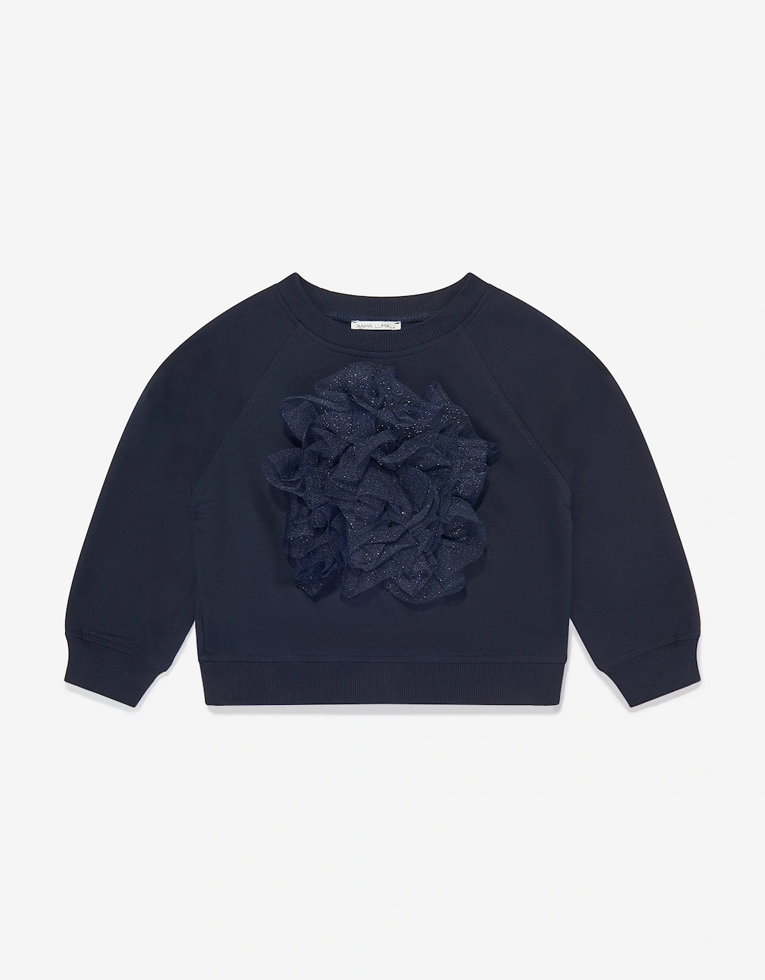Girls Organza Flower Sweatshirt in Navy, 7 of 6