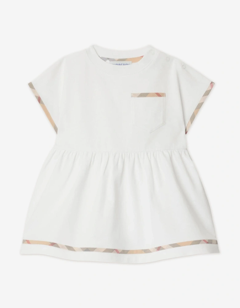 Baby Girls Lea Check Trim Dress Set in White