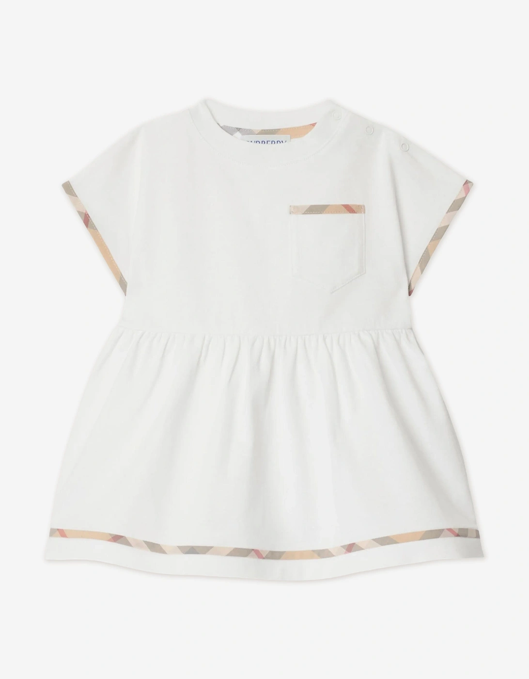 Baby Girls Lea Check Trim Dress Set in White
