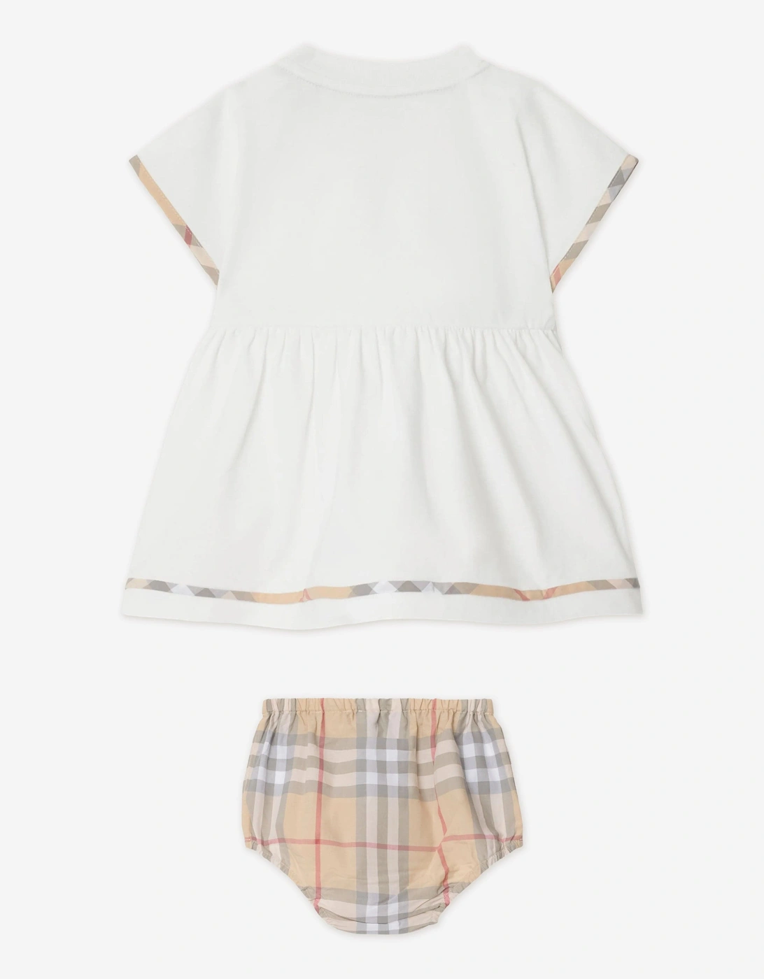 Baby Girls Lea Check Trim Dress Set in White