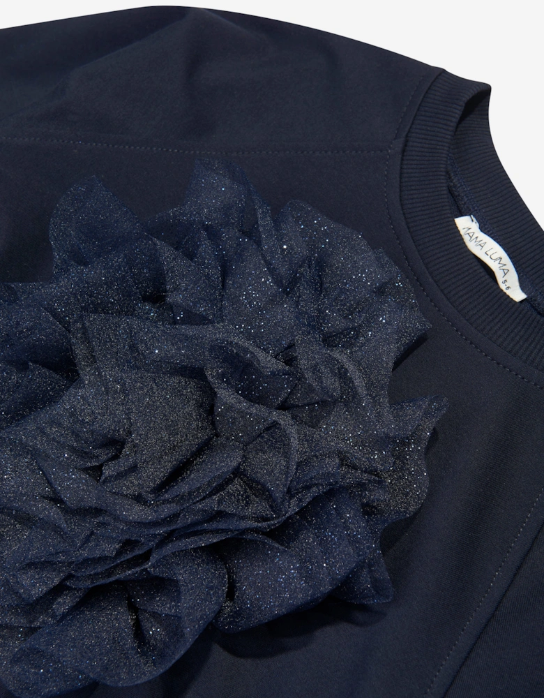 Girls Organza Flower Sweatshirt in Navy