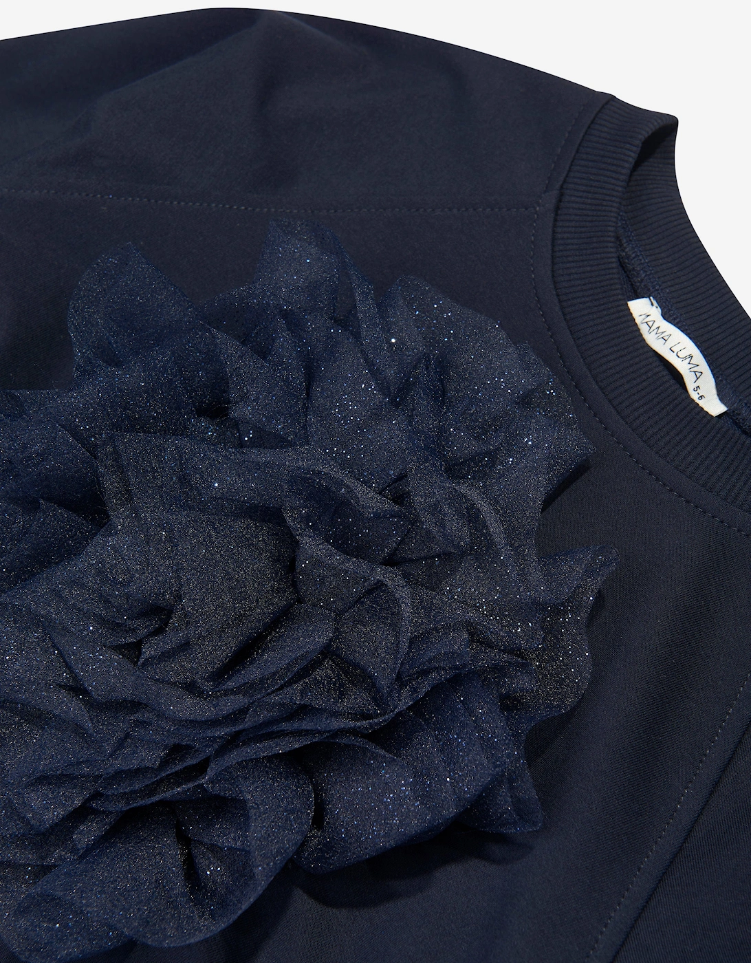 Girls Organza Flower Sweatshirt in Navy