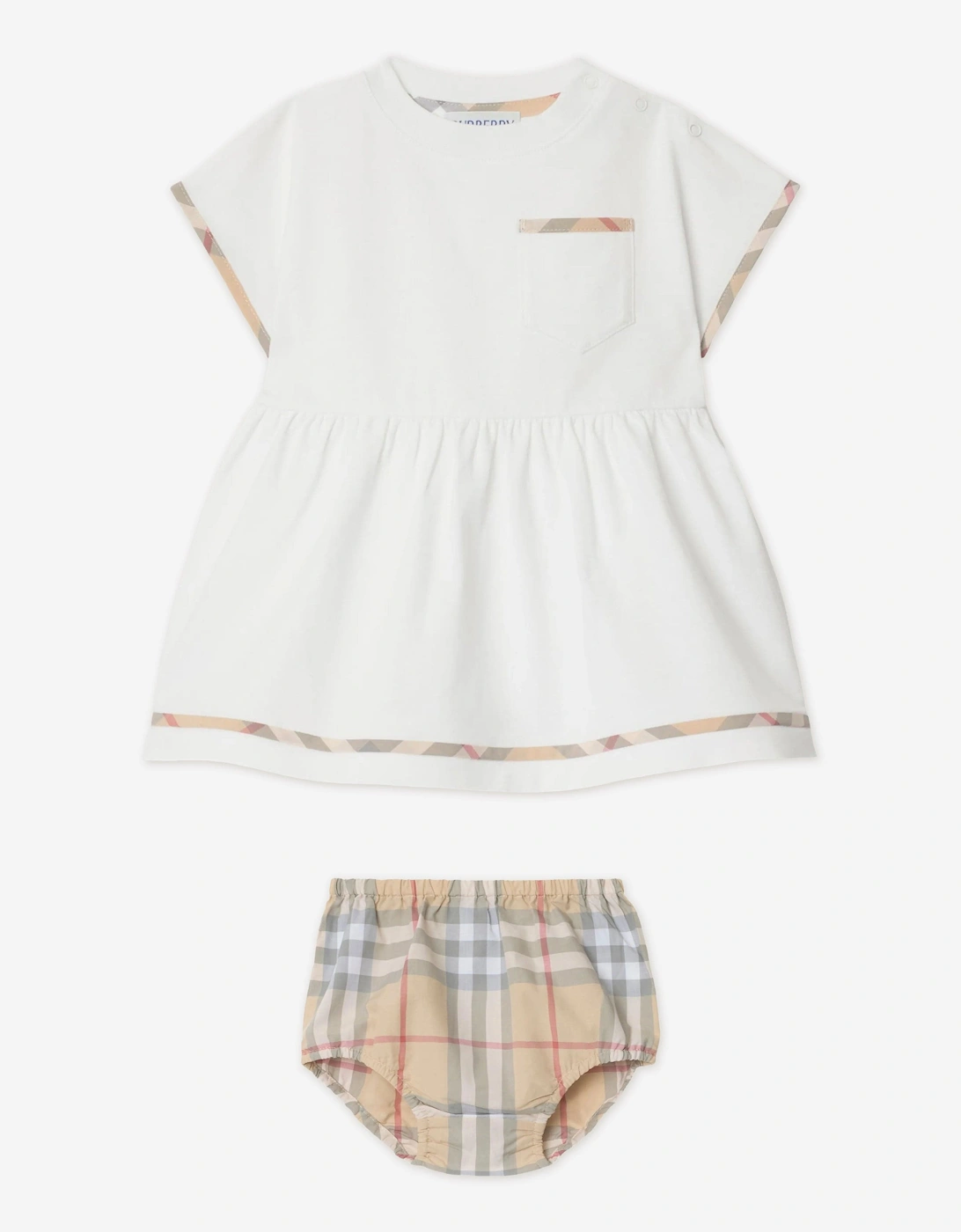 Baby Girls Lea Check Trim Dress Set in White, 5 of 4
