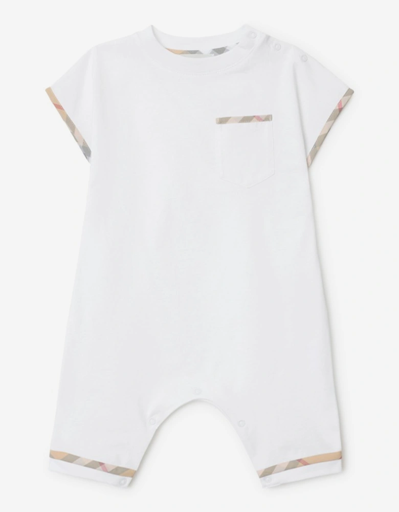 Baby Jenson Check Trim Romper in White