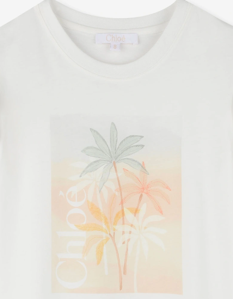Girls Palm Tree Jersey Dress in Ivory