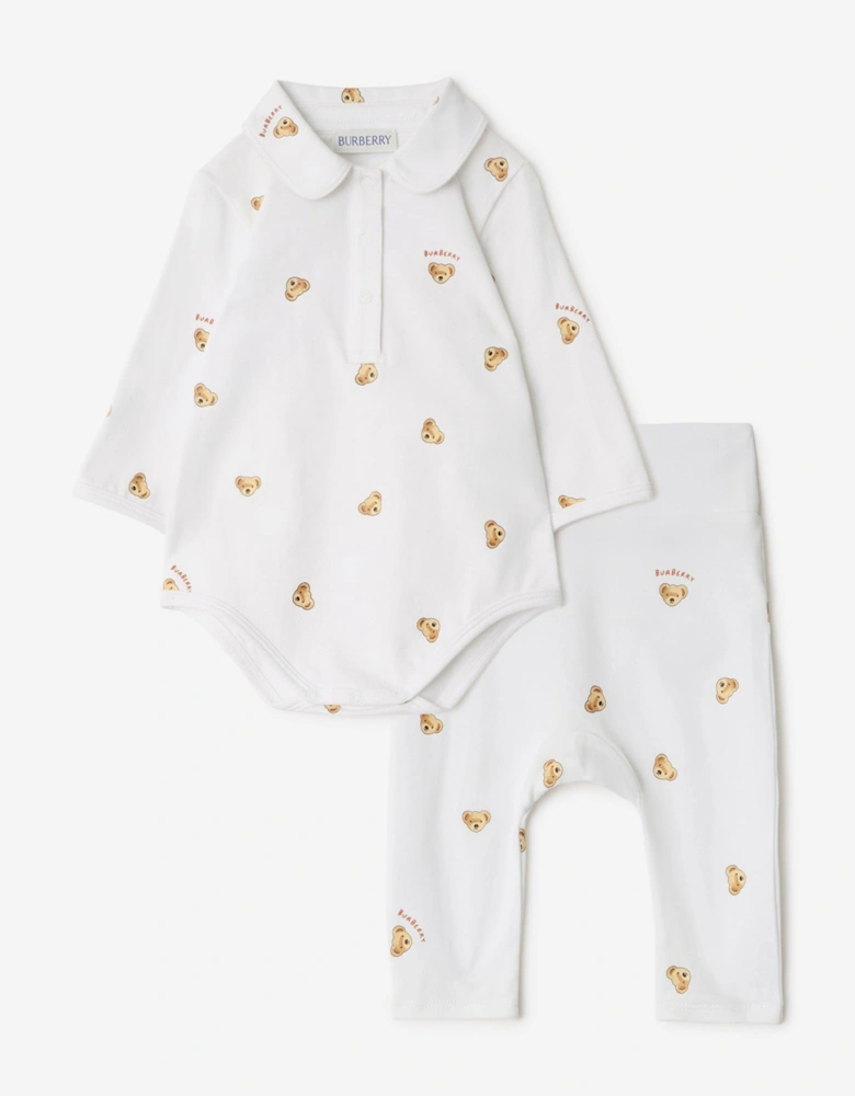 Baby Mini Bear Bodysuit Set in White