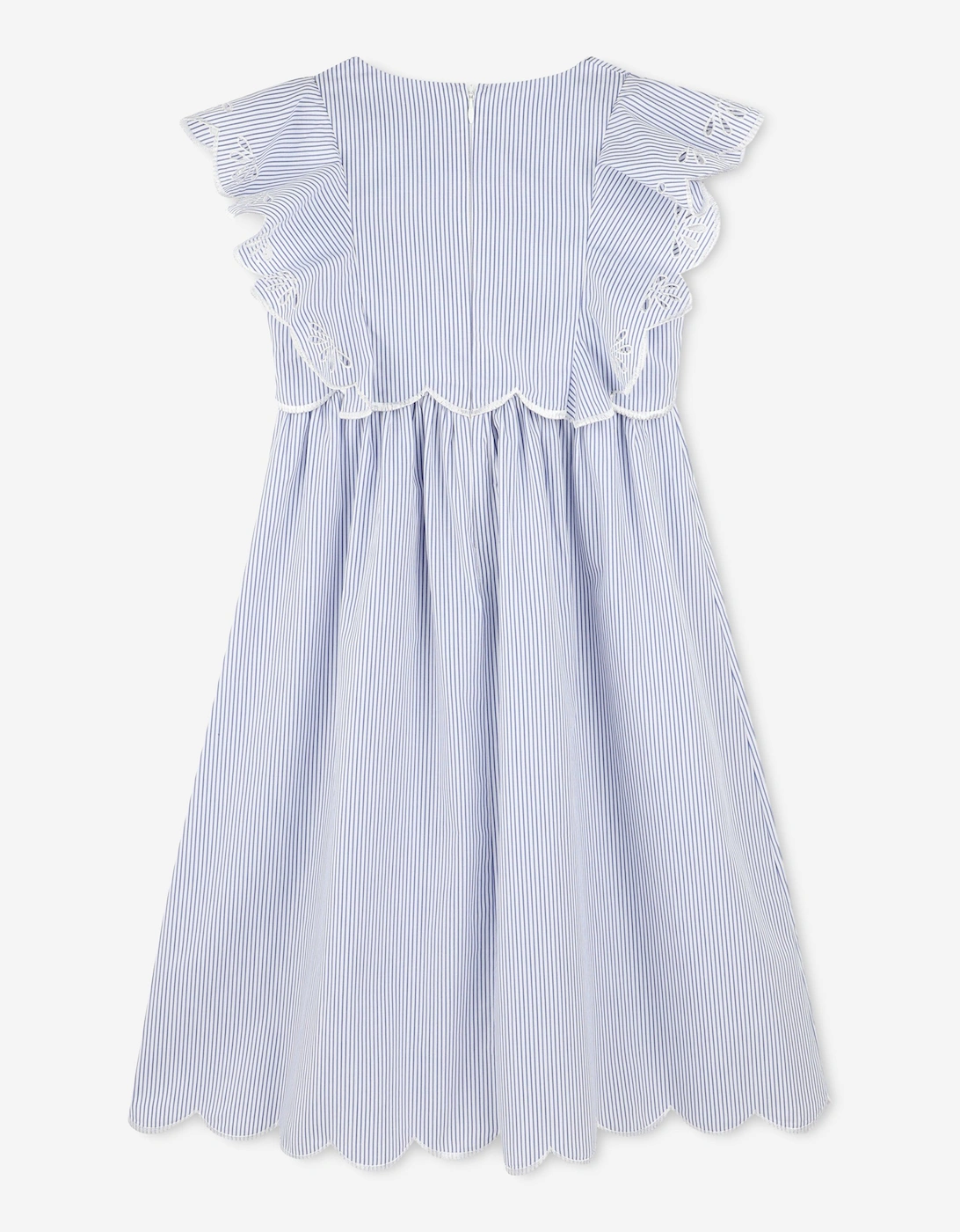 Girls Striped Flower Embroidered Dress in Blue