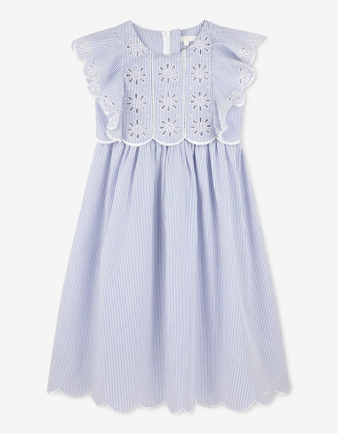 Girls Striped Flower Embroidered Dress in Blue, 5 of 4