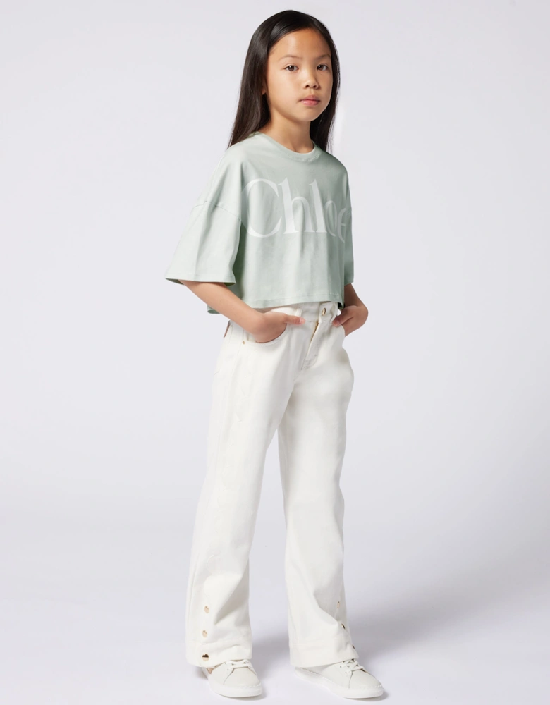 Girls Denim Trousers in Ivory