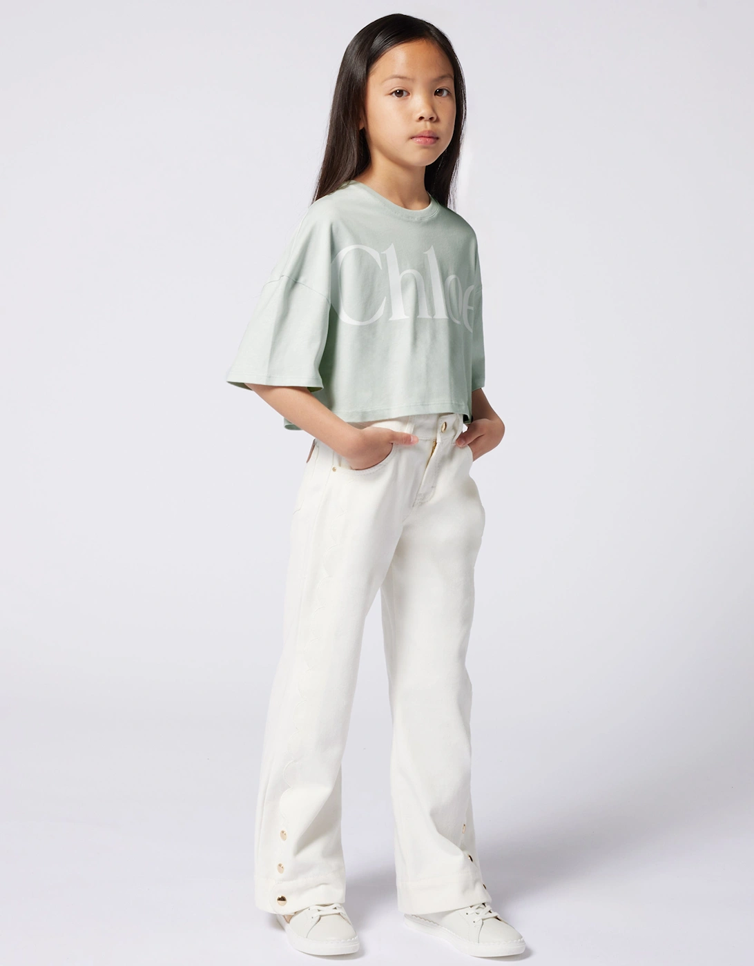 Girls Denim Trousers in Ivory