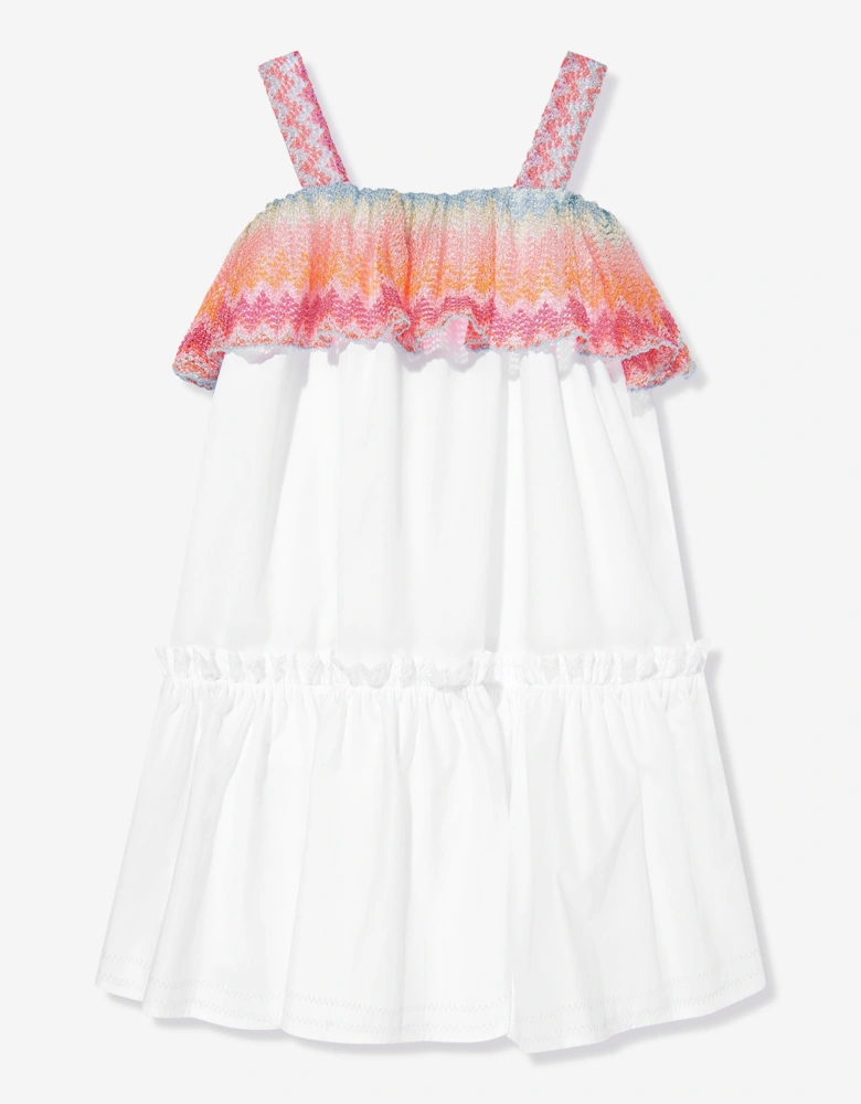 Girls Zigzag Trim Sundress in White