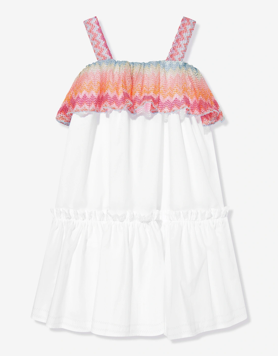 Girls Zigzag Trim Sundress in White