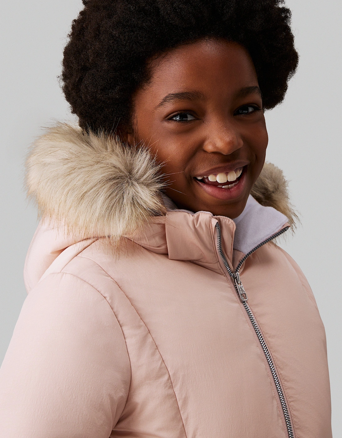Girls Classic Belted Fur Jacket in Pink