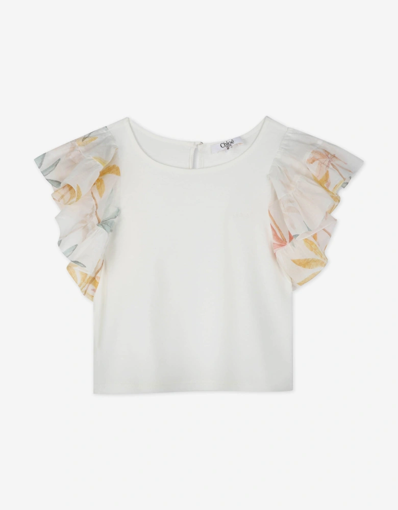 Girls Palm Grove Ruffle Top in Ivory