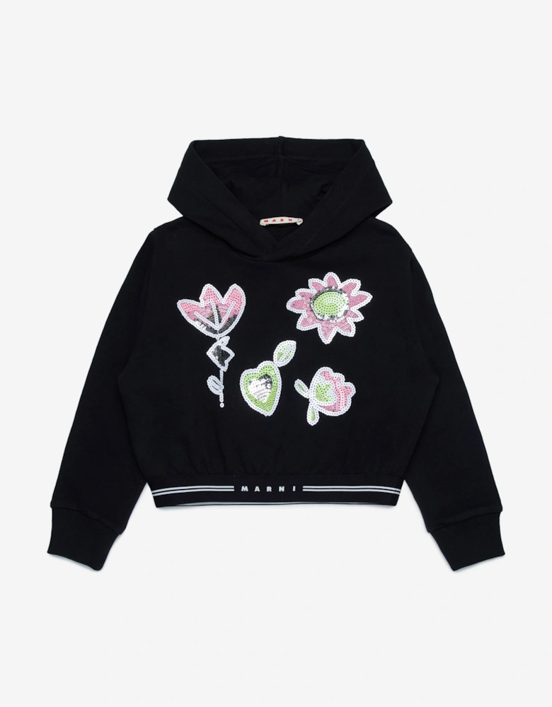 Girls Applique Hoodie in Black