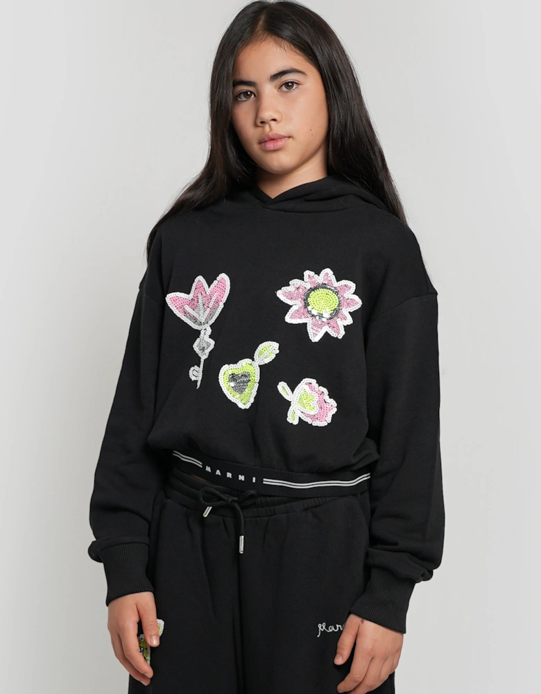 Girls Applique Hoodie in Black