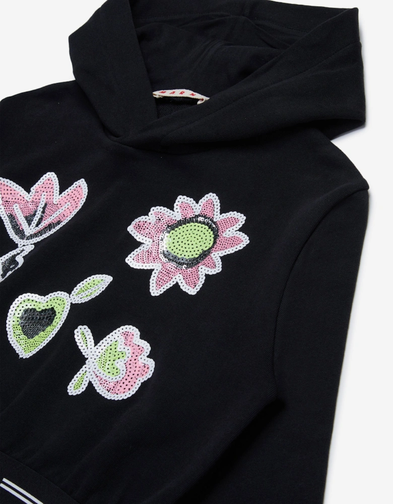 Girls Applique Hoodie in Black