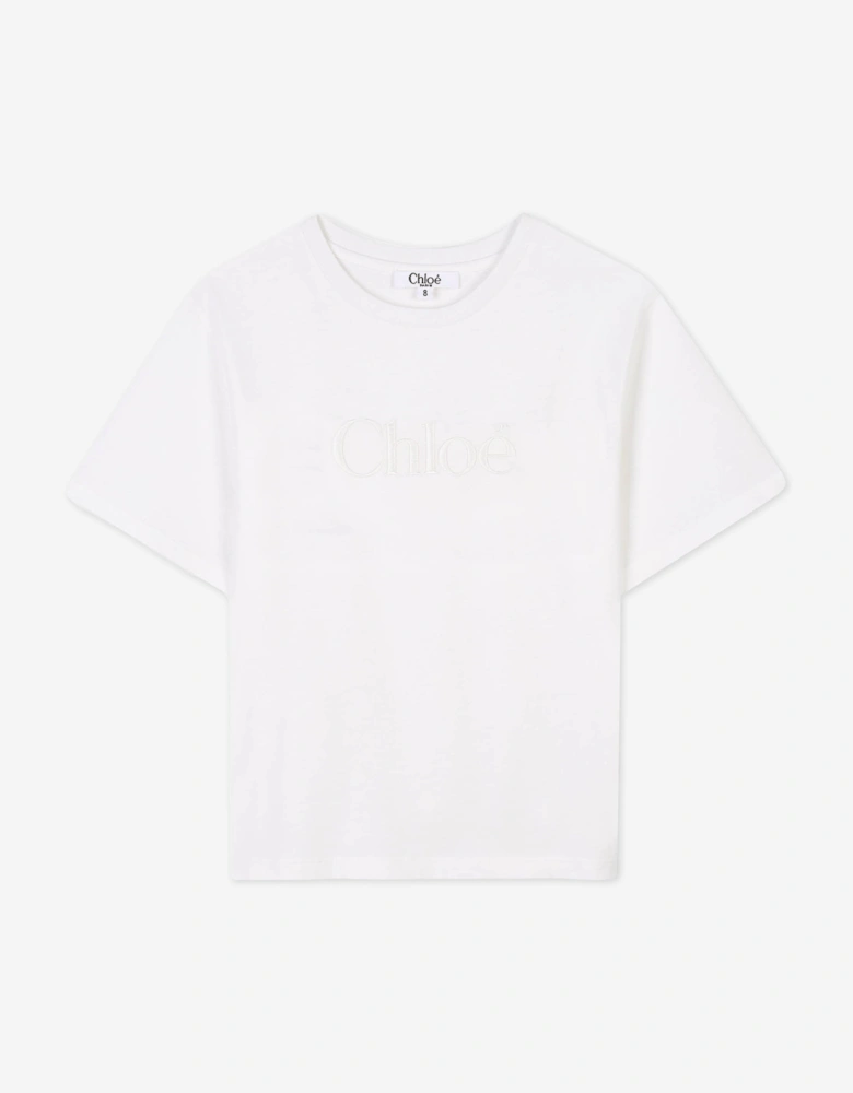 Girls Embroidered Logo T-Shirt in Ivory