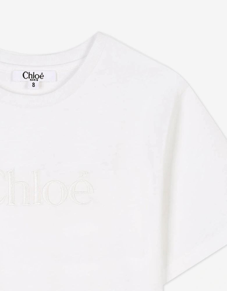 Girls Embroidered Logo T-Shirt in Ivory