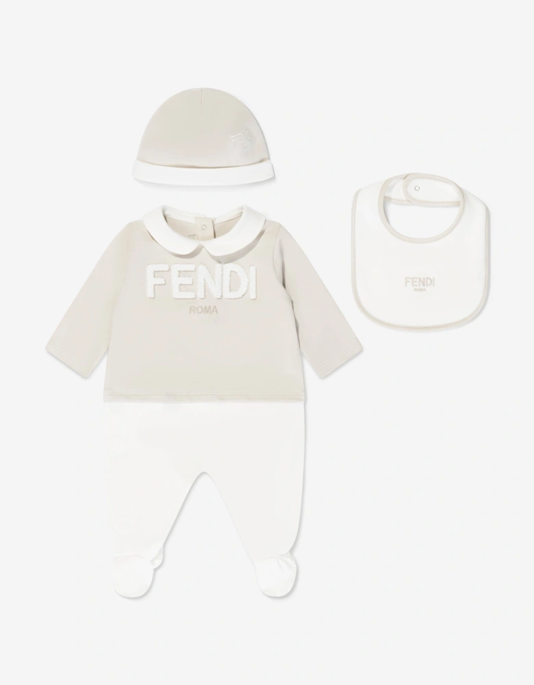 Baby Logo Babygrow Gift Set in Beige