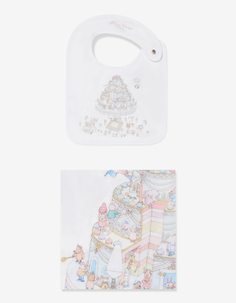 Baby Le Gateau Carré and Satin Bib Set in White
