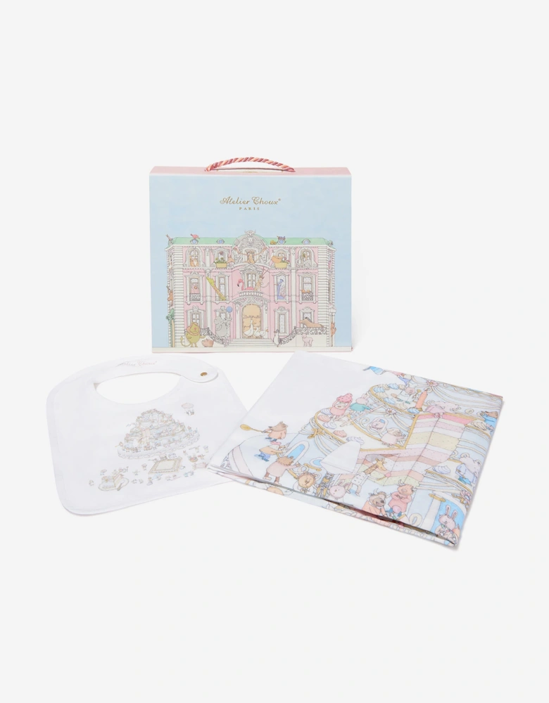 Baby Le Gateau Carré and Satin Bib Set in White