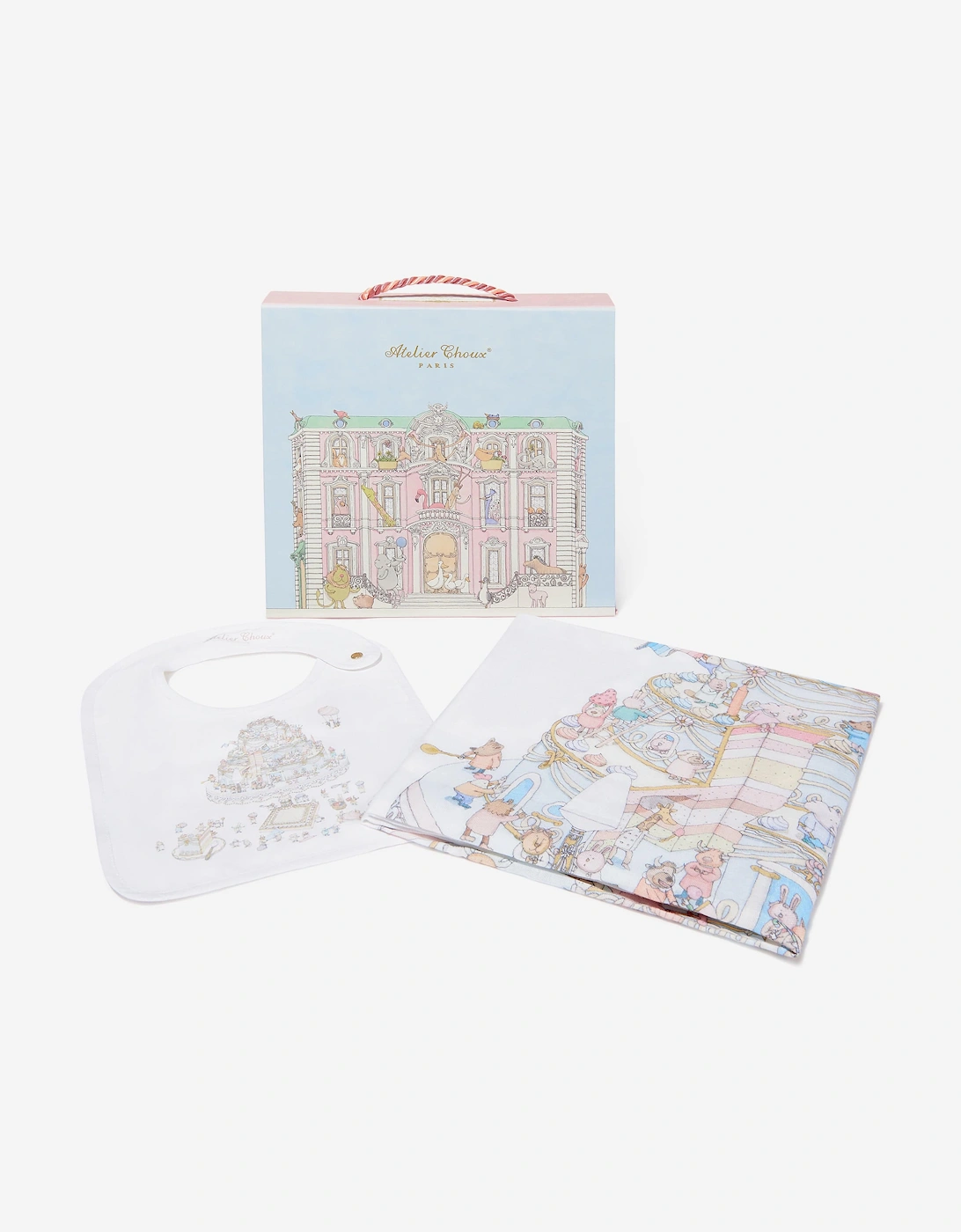 Baby Le Gateau Carré and Satin Bib Set in White