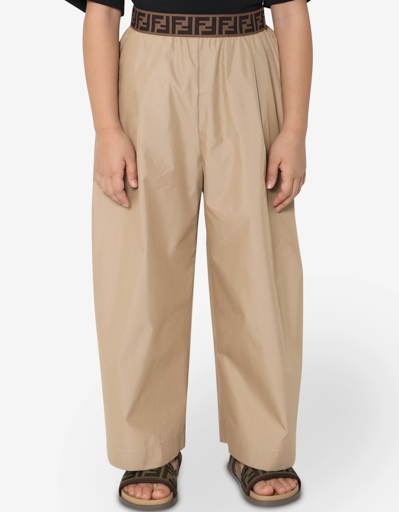 Girls Wide Leg Trousers in Beige
