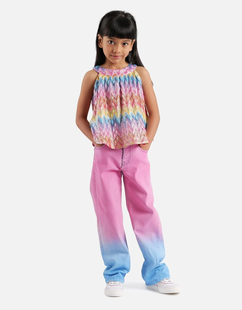 Girls Sleeveless Zigzag Top in Multicolour