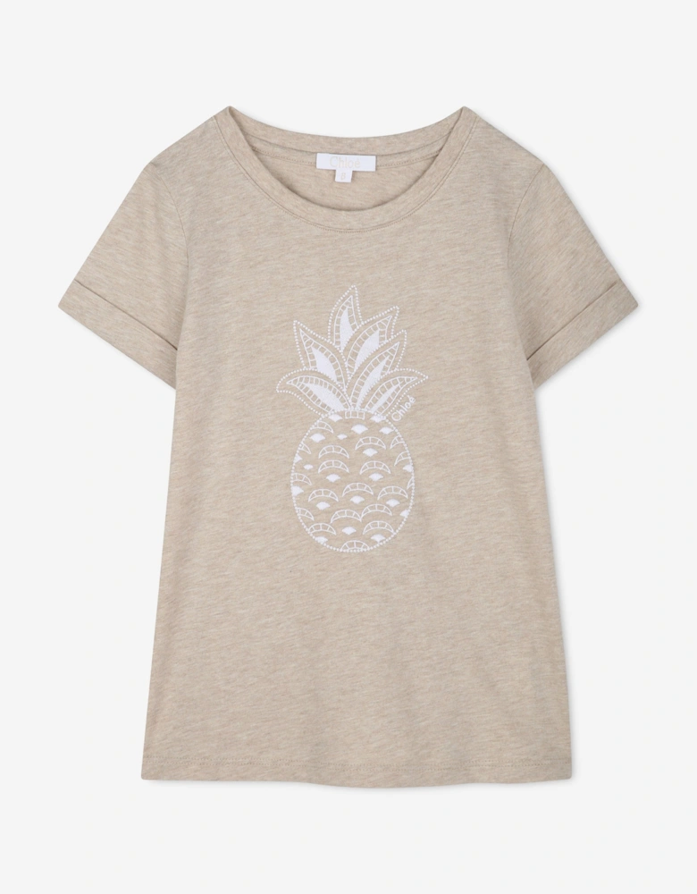 Girls Embroidered Pineapple T-Shirt in Beige