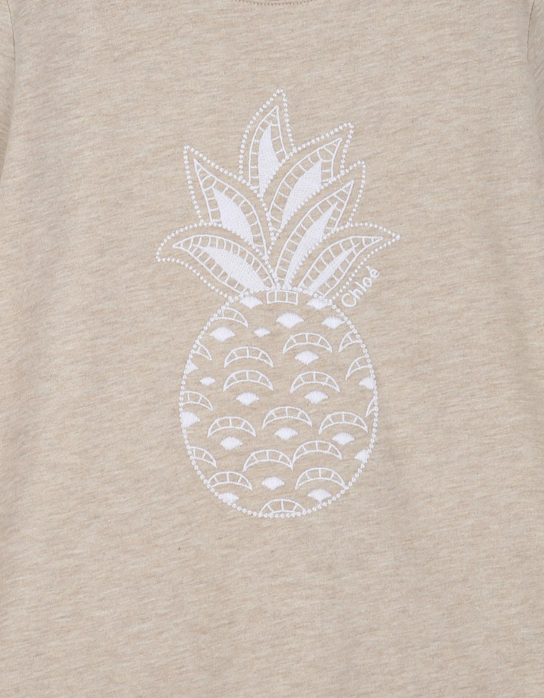 Girls Embroidered Pineapple T-Shirt in Beige