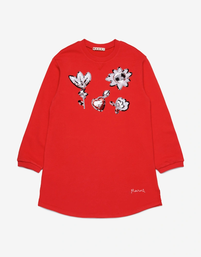Girls Applique Dress in Red