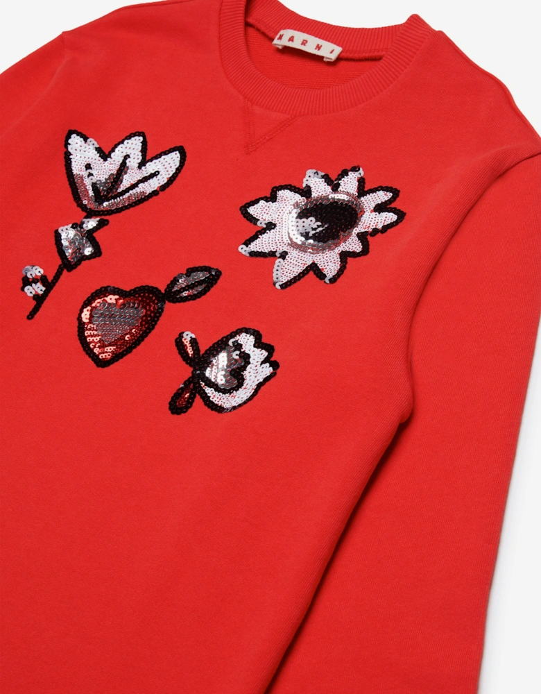 Girls Applique Dress in Red