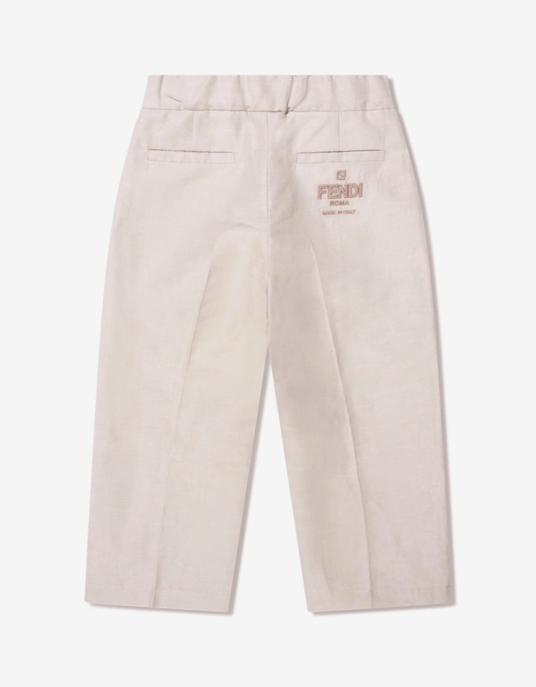 Boys Cotton And Linen Trousers in Beige