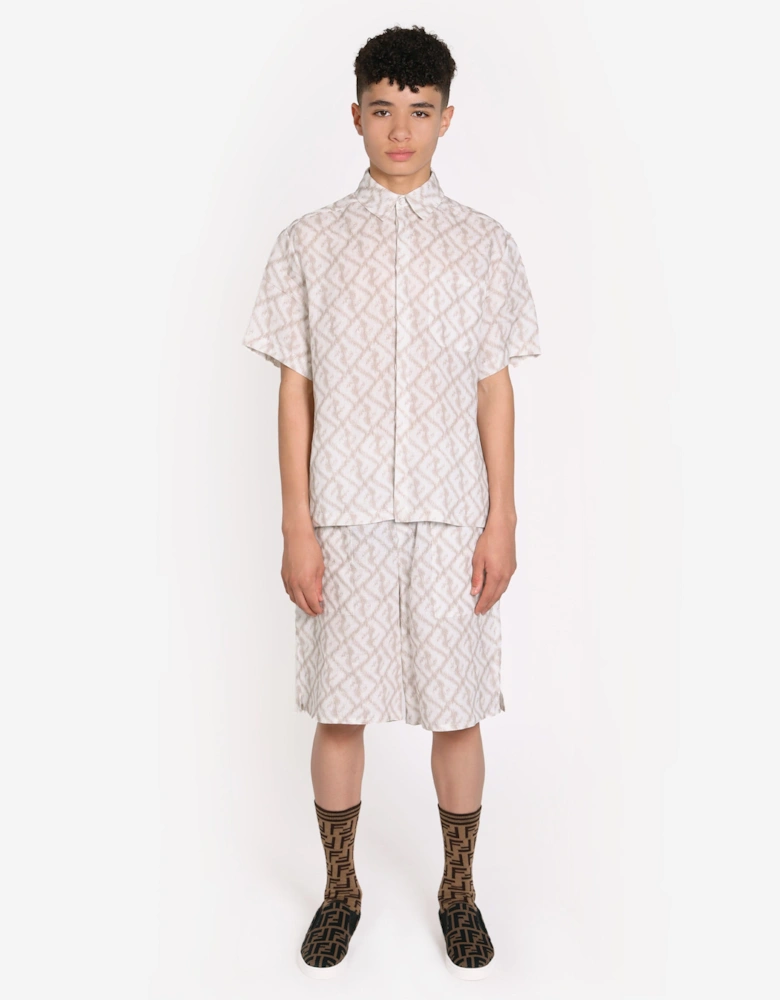 Boys FF Logo Linen Shorts in Ivory