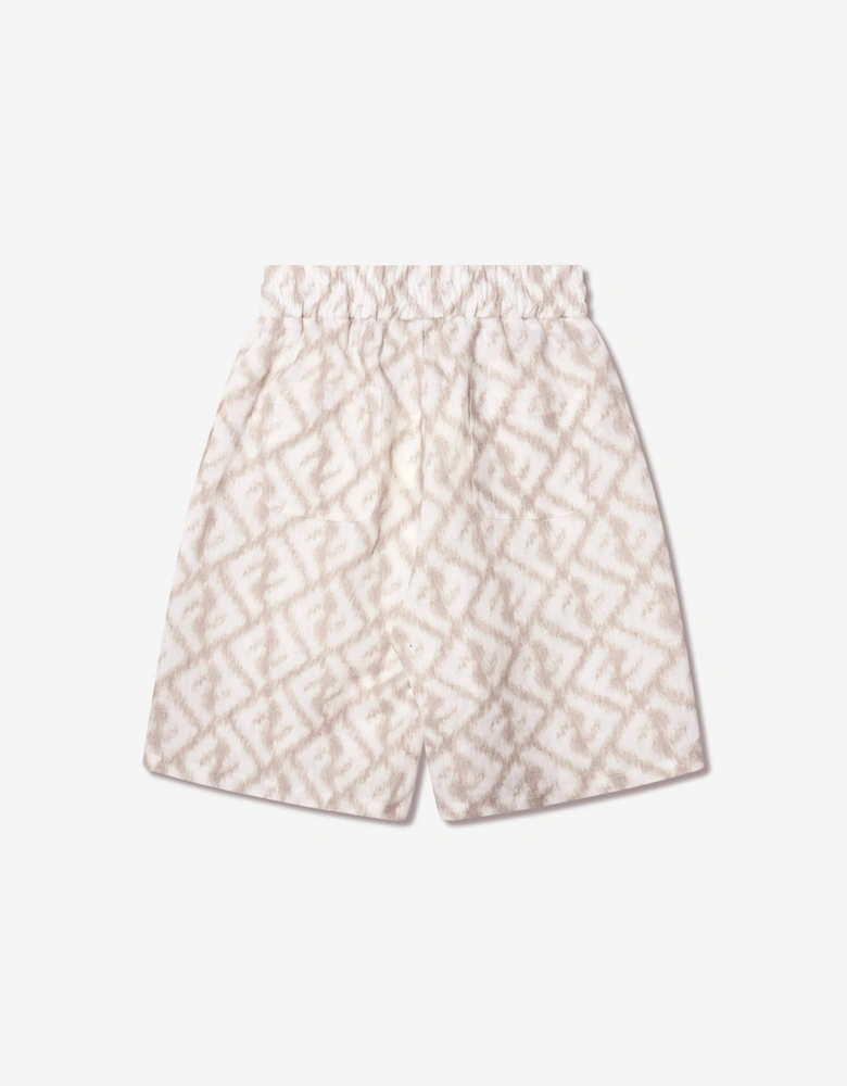 Boys FF Logo Linen Shorts in Ivory