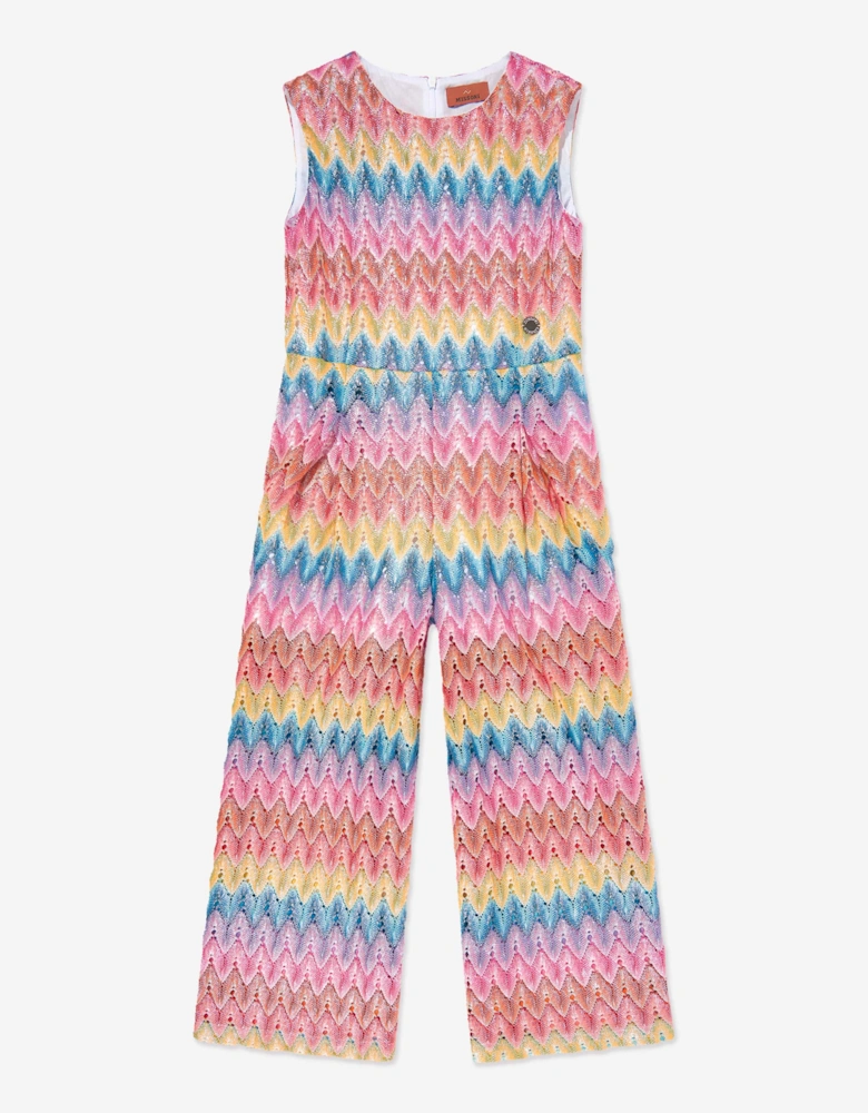 Girls Woven Zigzag Jumpsuit in Multicolour