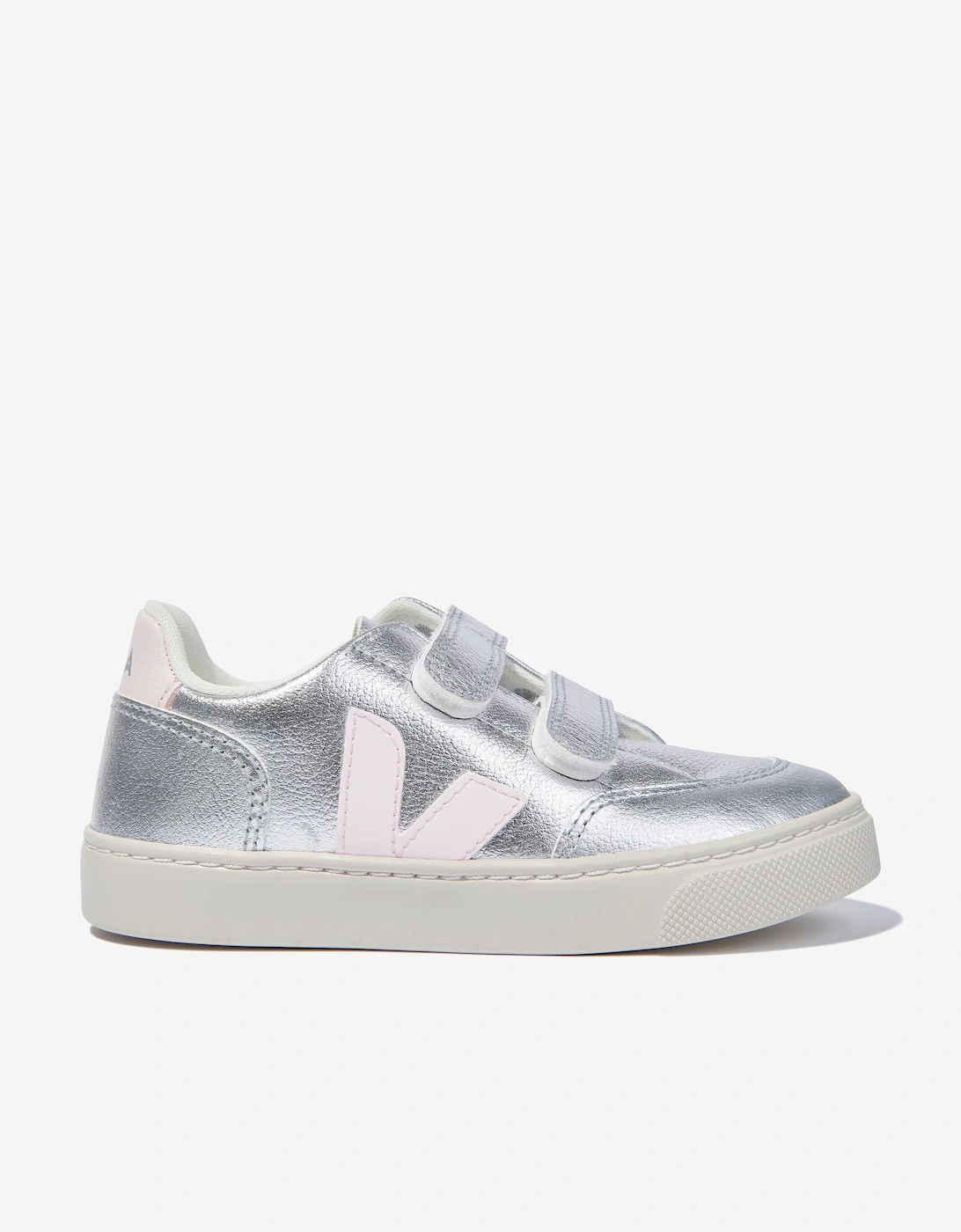 Kids ChromeFree Leather V-12 Trainers in Silver, 5 of 4