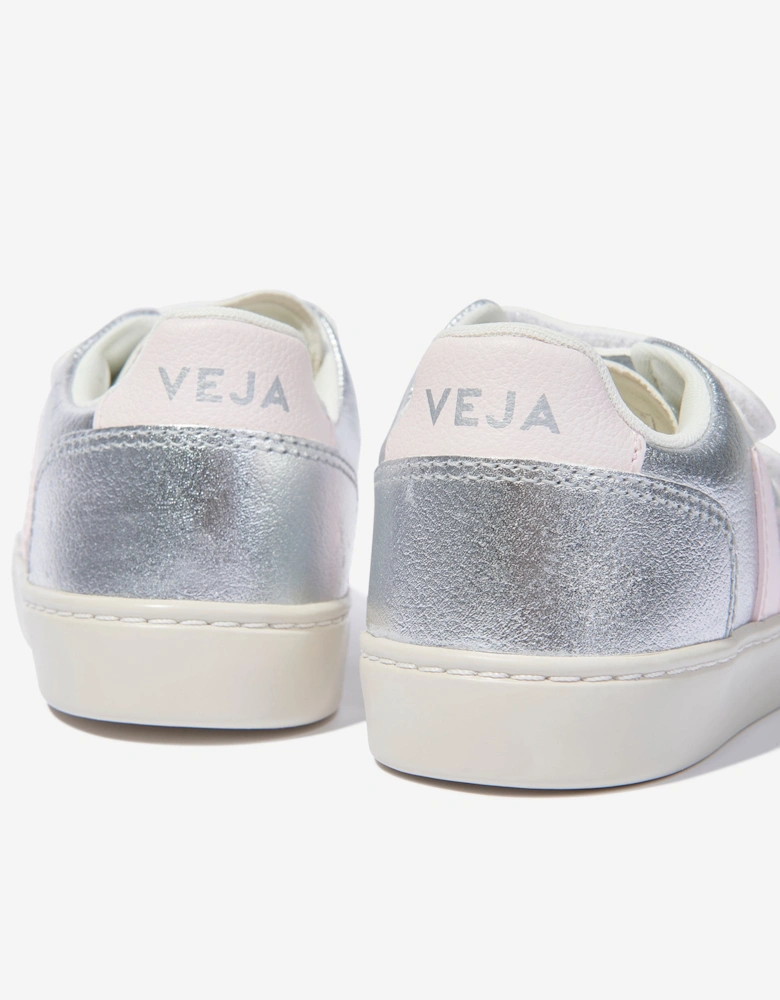 Kids ChromeFree Leather V-12 Trainers in Silver