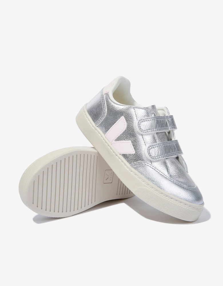 Kids ChromeFree Leather V-12 Trainers in Silver