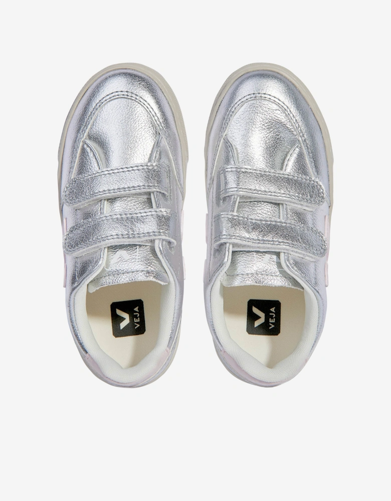 Kids ChromeFree Leather V-12 Trainers in Silver