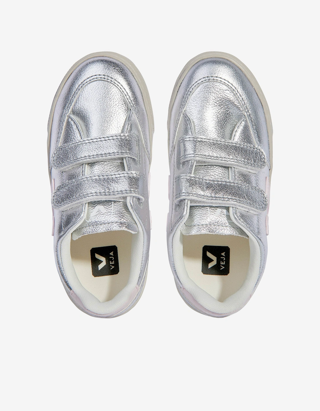 Kids ChromeFree Leather V-12 Trainers in Silver