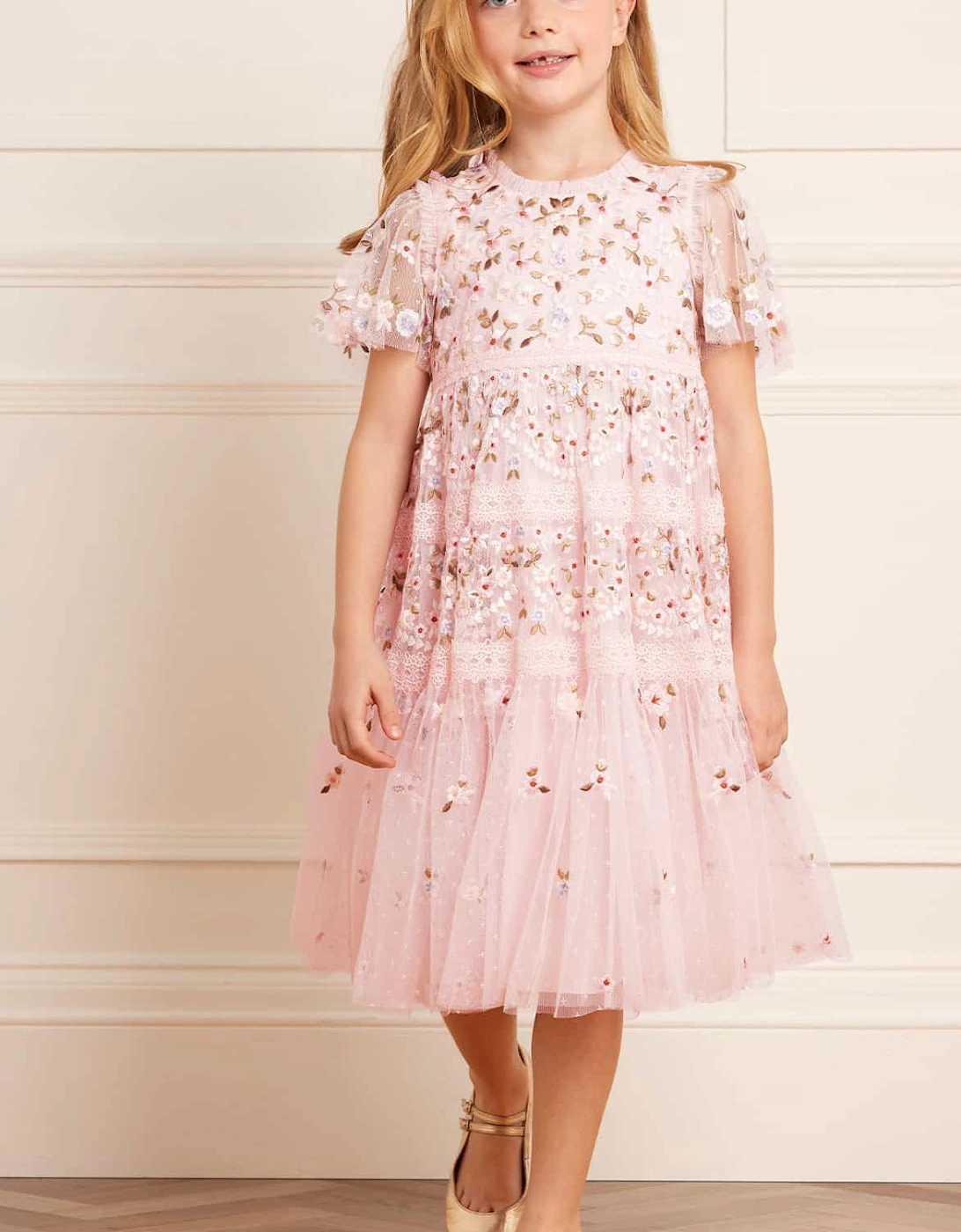 Girls Garland Ribbon Dress in Pink