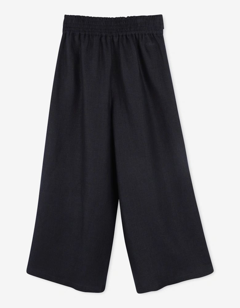 Girls Linen Trousers in Navy