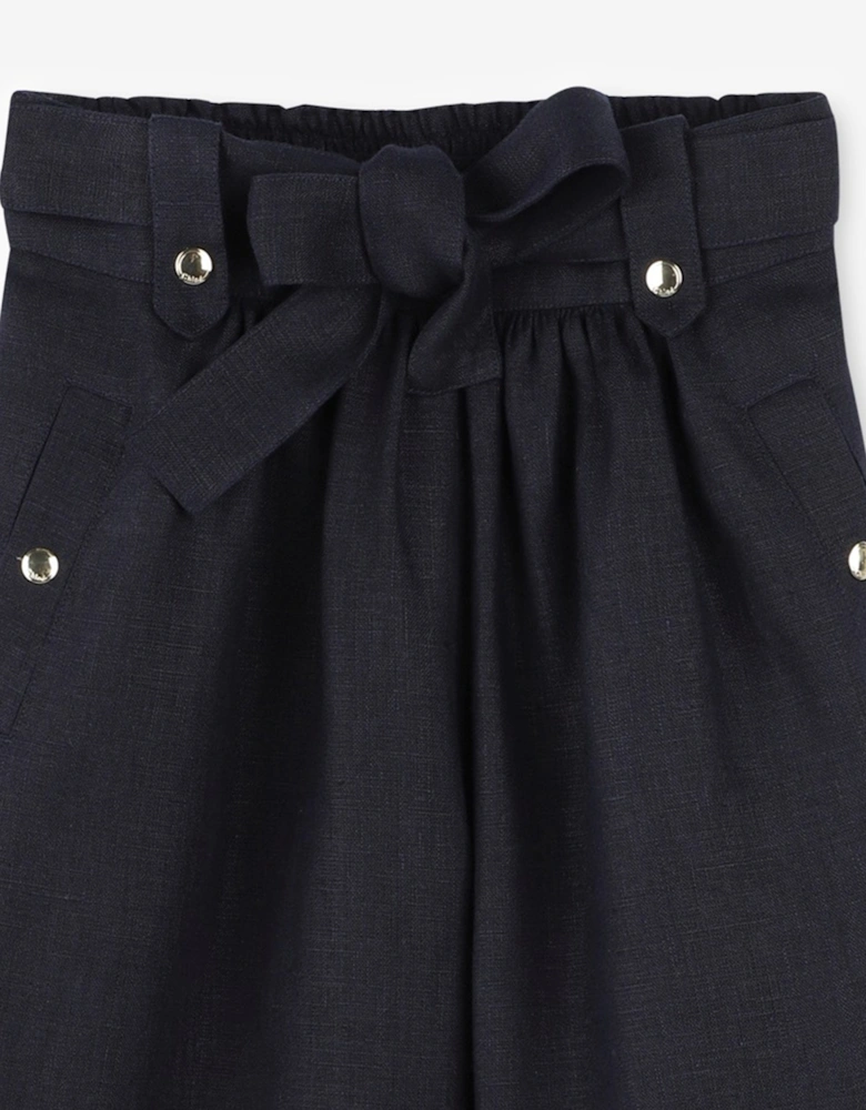 Girls Linen Trousers in Navy