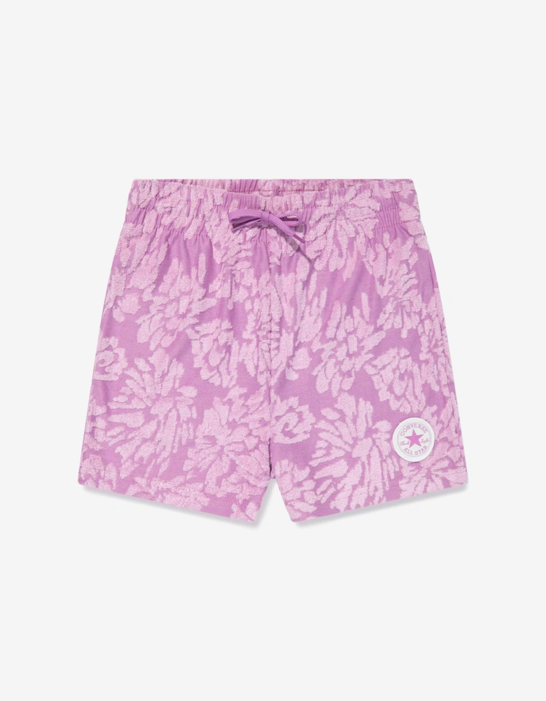 Girls Floral Jacquard Shorts in Purple
