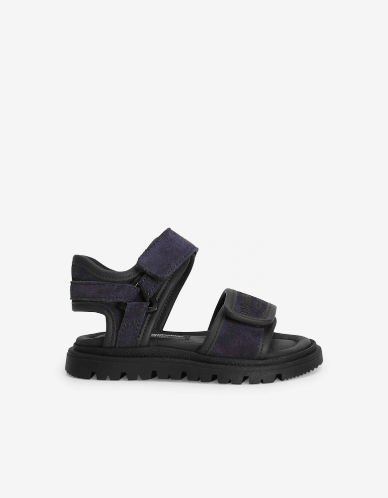 Boys Leather Velcro Strap Sandals in Navy