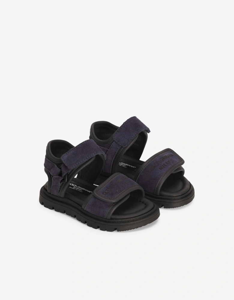 Boys Leather Velcro Strap Sandals in Navy
