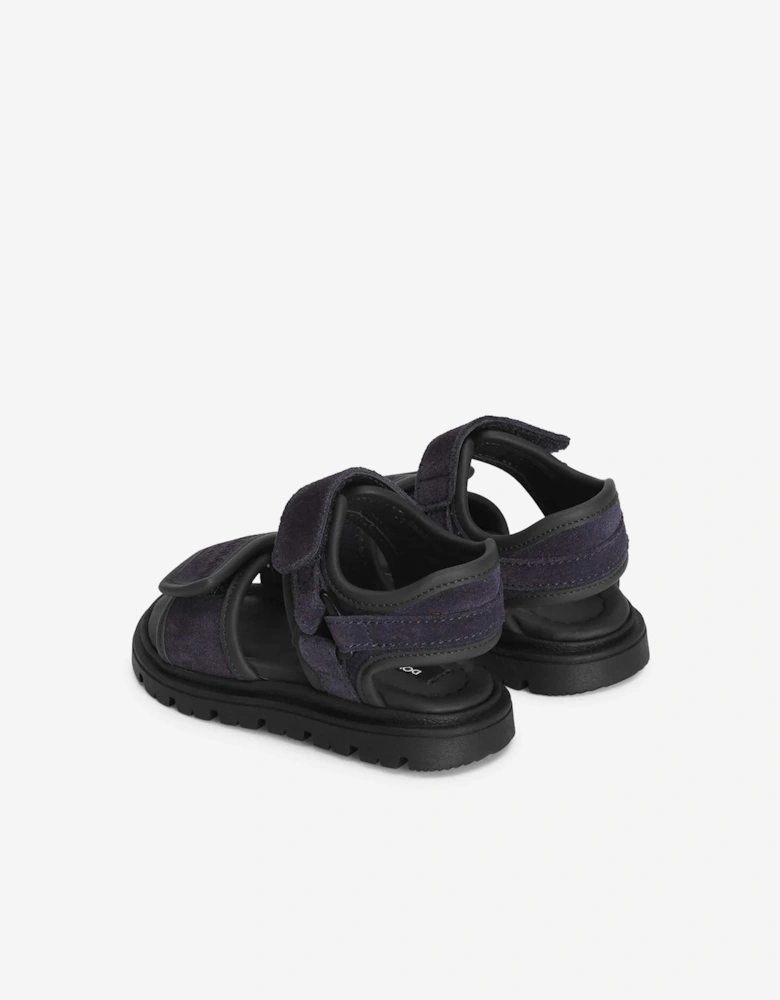 Boys Leather Velcro Strap Sandals in Navy